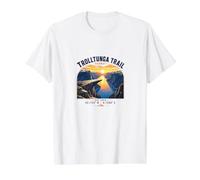 Trolltunga Trail Noruega Senderismo Fiordo Atardecer Camiseta gráfica económica, Hombre, Blanco, L