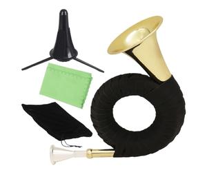 Trompa francesa de bolsillo - Instrumento Musical de Metal de Bolsillo,Trompa Francesa de Escritorio con Soporte,Para Principiantes, Amantes de la Música, Práctica al Aire Libre, Viaje y Actuaciones E