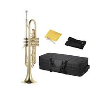 Trompeta Bb Plana De Latón Pintado En Oro, Exquisito Instrumento Musical Duradero Con Boquilla, Guantes, Funda Con Correa
