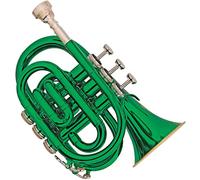 Trompeta de Bolsillo, Mini Trompeta Profesional, Trompeta de Bolsillo de Color Verde, Cuerpo de latón, válvulas de cuproníquel, Tono BB, Instrumento de latón