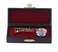 Trompeta en miniatura, trompeta en miniatura de latón con soporte y estuche Diseño exquisito Vibraciones románticas Mini trompeta para estantería de escritorio (2,56 pulgadas)