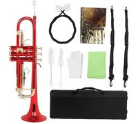 Trompeta Instrumento Musical Trompeta Roja Plana Bb B Trompeta De Latón Con Llave Dorada Colorida Con Guantes Correa Accesorios De Válvula De Presión(Set2)
