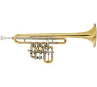 Trompeta Lechgold ETR-25/3L - Afinación Mi bemol/Re | 3 válvulas rotativas; articulaciones minibal; trigger ajustable en la corredera del 3.º pistón; campana Ø125mm; calibre 10