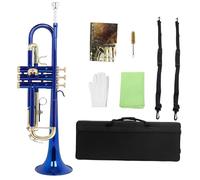 Trompeta Para Principiantes Instrumento De Trompeta Azul Tono Bb Cuerpo De Latón Trompeta Con Llave Dorada Colorida Con Accesorios De Válvula De Presión(Set1)