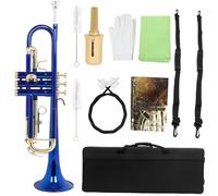 Trompeta Para Principiantes Instrumento De Trompeta Azul Tono Bb Cuerpo De Latón Trompeta Con Llave Dorada Colorida Con Accesorios De Válvula De Presión(Set3)