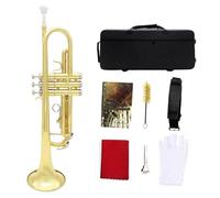 Trompeta Para Principiantes Trompeta Bb Tune Instrumento Musical De Superficie Chapada En Oro Trompeta Con Estuche Para Trompeta Funda Protectora Con Cepillo Accesorios(C)