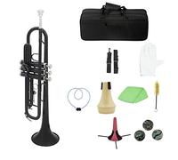 Trompeta principiante Trompeta De Latón BB B Piso Con Boquilla Carrera Bolsa Sintonizador Mute Trompeta Soporte Guantes Herramientas De Limpieza Instrumento De Viento Trompeta Latón (Color : Black)