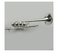 Trompeta Saxophone de 4 teclas, instrumento de latón tritono con estuche rígido, boquilla, paño y guantes, todo plateado