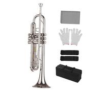 Trompeta Trompeta Musical Bb B Trompeta Plana De Latón Instrumento Musical Duradero Con Guantes Funda Con Correa(Type C)