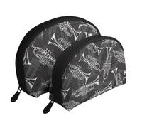 Trompetas de boceto en Blanco y Negro, Bolsa de Maquillaje de Concha, Monedero pequeño para Mujer, Bolsa de artículos de tocador, Bolsa de cosméticos, 2 Piezas