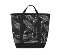 Trompetas de boceto en blanco y negro,Bolsas de almuerzo de gran capacidad, bolsa de mano térmica para mujeres, hombres, trabajo, picnic, viajes.