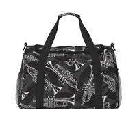 Trompetas de boceto en Blanco y Negro,Bolsas Deportivas, Bolsos de Viaje Deportivos Cruzados de Mano, Bolsas de Viaje de Gran Capacidad para Mujeres y Hombres.