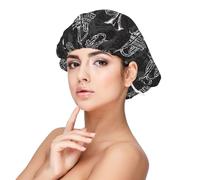 Trompetas de boceto en blanco y negro,Gorro de dormir de satén para adultos - Gorro de dormir elástico para mujer, cubrecabello nocturno
