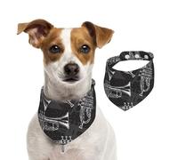 Trompetas de boceto en Blanco y Negro,Pañuelos de algodón para Perros, Bufandas Ajustables para Mascotas,M