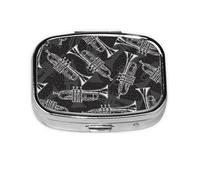 Trompetas de boceto en blanco y negro, Pastillero cuadrado para bolsillo o monedero, pequeño contenedor de pastillas, organizador de pastillas de viaje