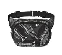Trompetas de boceto en Blanco y Negro,Riñonera Cuadrada de Doble Capa, Bolso de Viaje, Bolso Informal para el Pecho.
