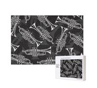 Trompetas de boceto en Blanco y Negro,Rompecabezas de Madera de 300 Piezas, Juego Familiar, Rompecabezas para Adultos, Adolescentes, decoración del hogar
