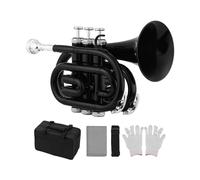 trompetas profesionales Mini trompeta de bolsillo para orquesta de actuación profesional instrumento de viento Bb con boquilla bolsa portátil(Color:Black)