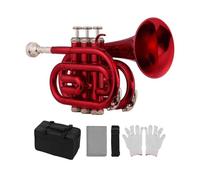 trompetas profesionales Mini trompeta de bolsillo para orquesta de actuación profesional instrumento de viento Bb con boquilla bolsa portátil(Color:Red)