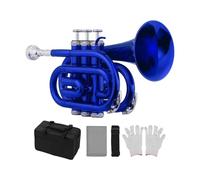 trompetas profesionales Mini trompeta de bolsillo para orquesta de actuación profesional instrumento de viento Bb con boquilla bolsa portátil(Color:Blue)