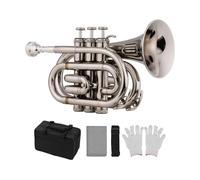 trompetas profesionales Mini trompeta de bolsillo para orquesta de actuación profesional instrumento de viento Bb con boquilla bolsa portátil(Color:Silver)