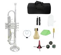 Trompetas Trompeta De Latón BB B Piso Con Boquilla Carrera Bolsa Sintonizador Mute Trompeta Soporte Guantes Herramientas De Limpieza Instrumento De Viento Instrumento trompeta (Color : Silver)