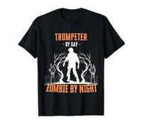 Trompetista de Día Zombie de Noche Trompetista de Halloween Camiseta