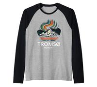 Tromso Noruega Noruega Noruega Aurora Boreal Nieve Retro Oslo 47 Camiseta Manga Raglan