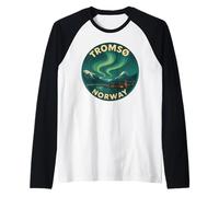 Tromso Noruega Noruega Noruega Aurora Boreal Nieve Retro Oslo 47 Camiseta Manga Raglan