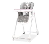 Asalvo CHEF Trona con Ruedas, Ajustable en Altura y Respaldo Reclinable, Compacta y Plegable, Textil Lavable, Bandeja Doble Extraíble y 2 Ruedas con Freno, De 6 Meses a 15 kg, Bebe Conejo Rosa