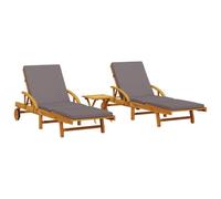 Trona de 2 piezas con mesa, madera de acacia maciza, reclinable 5 | Cojines gruesos extraíbles, listones ventilados, ruedas prácticas, plegable, acacia resistente