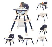 Trona de Bebé 7 en 1 Tronas Bebe Portatil con Silla Comedor Trona Evolutiva, Reposapiés Cinturón Cesta Bandeja Extraíble, Tronas Evolutiva Bebe para Niños 6 Meses a 6 Años (Azul)