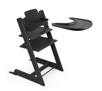 Trona de Roble Tripp Trapp de Stokke (Negra) con Bandeja Stokke (Blanco) - Incluye Silla Tripp Trapp, Baby Set 2 para Niños de 6-36 Meses y Bandeja Stokke - Ajustable y Fácil de Limpiar