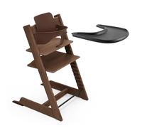 Trona de Roble Tripp Trapp de Stokke (Warm Brown) con Bandeja (Negro) - Incluye Silla Tripp Trapp, Baby Set 2 para Niños de 6-36 Meses y Bandeja Stokke - Ajustable y Fácil de Limpiar