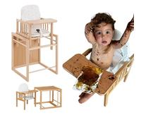Trona evolutiva para bebé portátil de madera Evoluonge, convertible en silla y mesa infantil, segura, con asiento acolchado impermeable y funda transpirable Shirabe CoolDreams