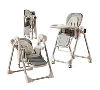 Trona para bebé, columpio plegable y asiento infantil con vibración, altura ajustable para comer desde recién nacidos hasta niños pequeños (gris)