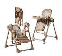Trona para bebé, columpio plegable y asiento infantil con vibración, altura ajustable para comer desde recién nacidos hasta niños pequeños (caqui)