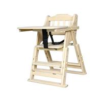Trona portátil de madera maciza con cojín ajustable con bandeja convertible, asiento elevador de silla de comedor, fácil de limpiar, no reclinable (tamaño: pequeño, color: color madera original)