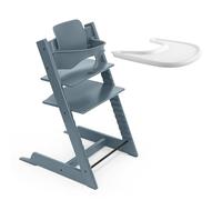 Trona Stokke Tripp Trapp Fjord Blue con bandeja blanca - Incluye silla, para 2 bebés de 6 - 36 meses - Ajustable, ergonómica y fácil de limpiar