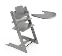 Trona Tripp Trapp de Stokke (Gris Tormenta) Con Bandeja (Blanco) - Incluye Silla, Baby Set 2 Para Niños de 6 a 36 Meses - Ajustable y Fácil de Limpiar