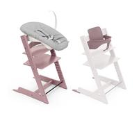 Trona Tripp Trapp de Stokke, Heather Mauve (Incluye Silla + Baby Set 2) con Newborn Set (Grey) - Diseño Seguro, Ajustable y Ergonómico