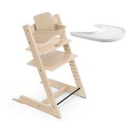 Trona Tripp Trapp de Stokke (Natural) Con Bandeja (Blanco) - Incluye Silla, Baby Set 2 Para Niños de 6 a 36 Meses - Ajustable y Fácil de Limpiar