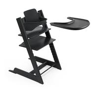 Trona Tripp Trapp de Stokke (Negra) con Bandeja Stokke (Blanco) - Incluye Silla Tripp Trapp, Baby Set 2 para Niños de 6 a 36 Meses y Bandeja Stokke - Ajustable y Fácil de Limpiar
