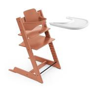 Trona Tripp Trapp de Stokke (Terracota) con Bandeja Stokke (Blanco) - Incluye Silla Tripp Trapp, Baby Set 2 para Niños de 6 a 36 Meses y Bandeja Stokke - Ajustable y Fácil de Limpiar