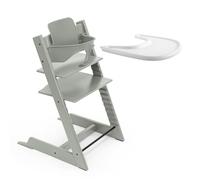 Trona Tripp Trapp de Stokke (Verde Glaciar) con Bandeja Stokke (Blanco) - Incluye Silla Tripp Trapp, Baby Set 2 para Niños de 6 a 36 Meses y Bandeja Stokke - Ajustable y Fácil de Limpiar