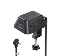 TROND Regleta Multicontacto con Abrazadera 3M, 5 Tomas AC y 3 Puertos USB, Protector de Sobretensión, Montaje en Escritorio, Apto para Mesas de 1.97", Ideal para Hogar, Oficina y Juegos,Negro