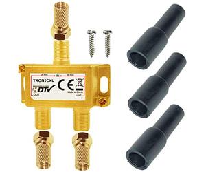 TronicXL 2 Vias Distribuidor de antena digital para satélite Splitter / Combinador de Cables Divisor de señal para Cable Televisión conector F con protección contra la intemperie Salida