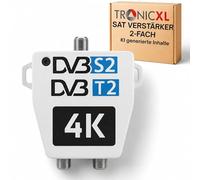 TronicXL Amplificador de antena Pro de 2 vías para DVBT y DVBS Sat Splitter Amplificador con tornillo de tierra, distribuidor de antena suave DVB-S2 DVB-T2 suave 3D 4K HDTV amplificador de señal