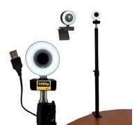 TronicXL Cámara web con enfoque automático con anillo de luz + trípode de sujeción soporte de mesa Full HD 1920 x 1080p I 2 micrófonos estéreo cancelación de ruido fondo I para ordenador PC portátil