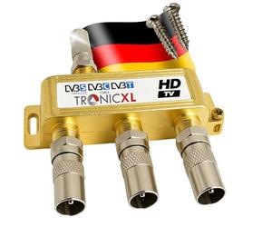 TronicXL Distribuidor de 3 cables BK CATV de banda ancha para televisión por cable DVB-T, divisor SAT, DVBS DVBS2, DVBT, DVBC, digital, Full HD, TV, distribuidor de antena de televisión por cable,